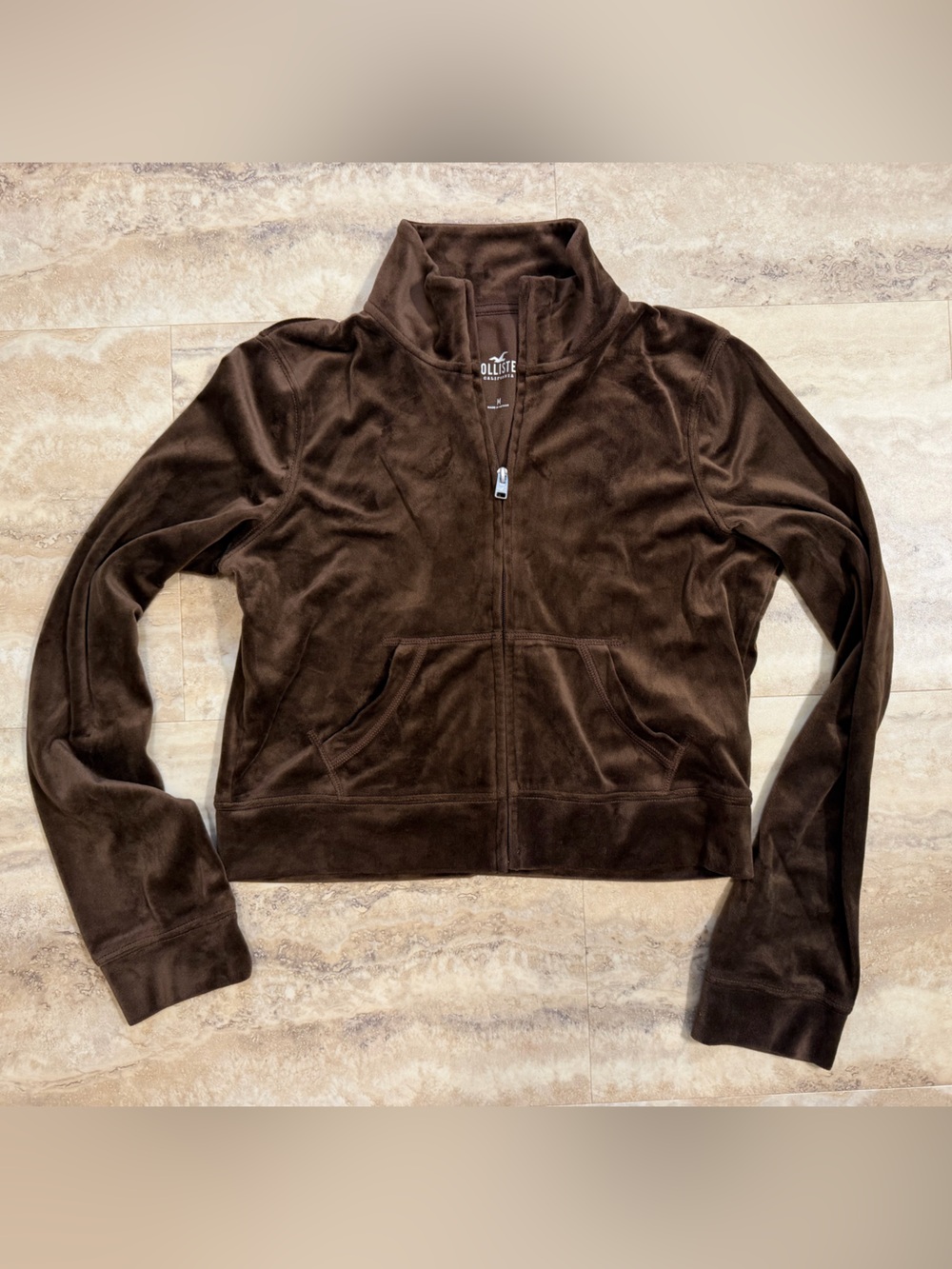 Hollister Women's Brown Velour Zip-Up Jacket